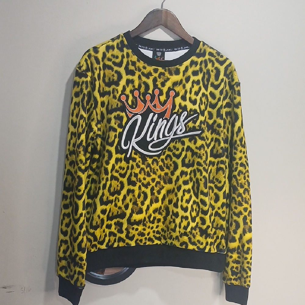 Kings Yellow Leopard Print Crewneck Sweater
